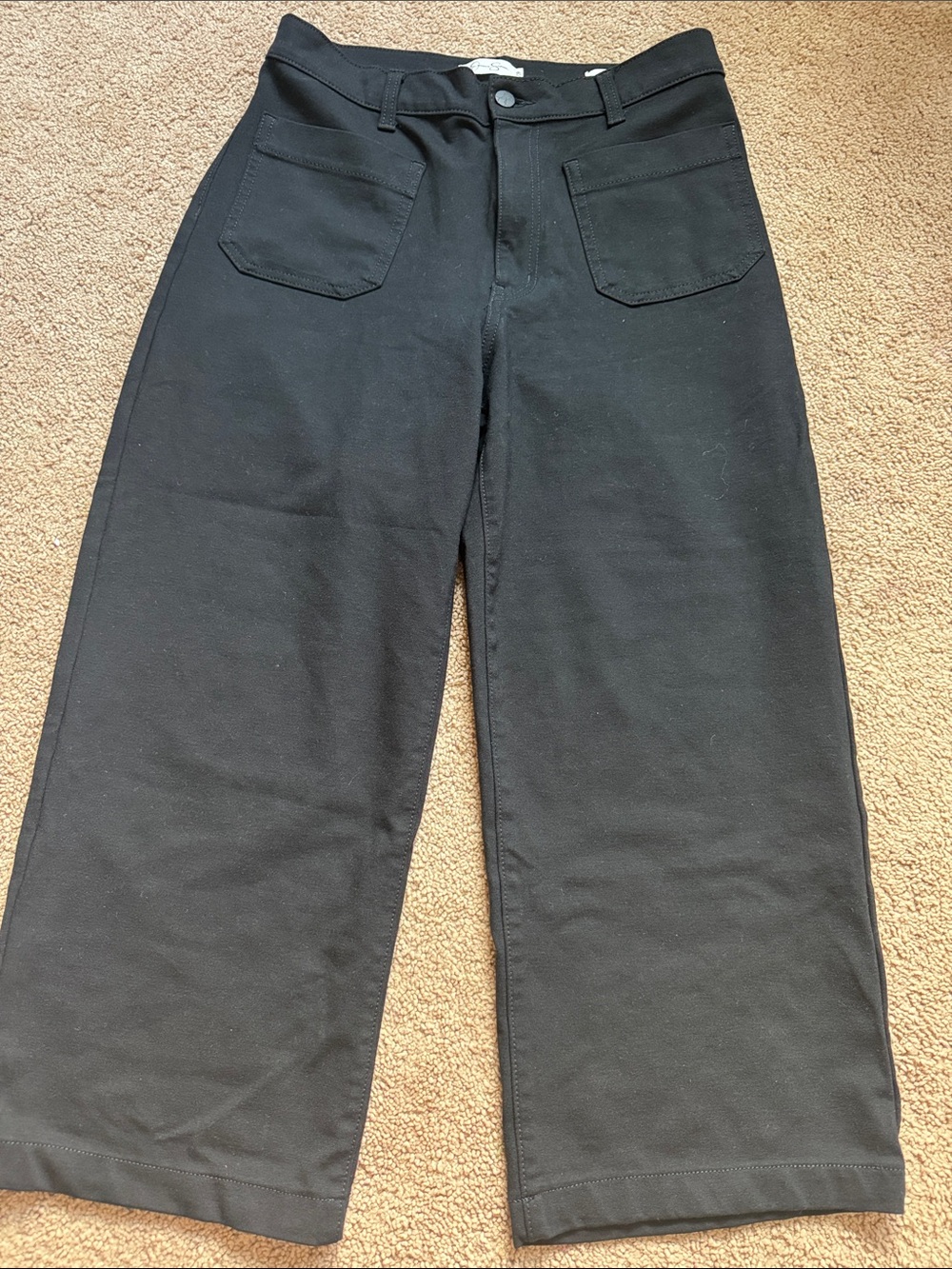 Black Wide-Leg with Front Patch Pockets